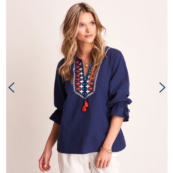 𝅺🆕 Hatley Camila 100% Organic Cotton Boho Stripe Down Embroidered Peasant Blouse - Picture 1 of 9